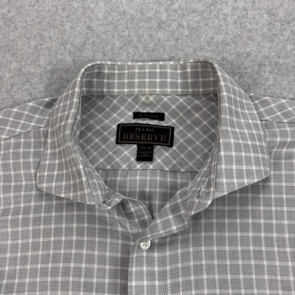 Jos‎ A Bank Reserve Dress Shirt Mens 17.5 35 Gray Check Office Business Casual